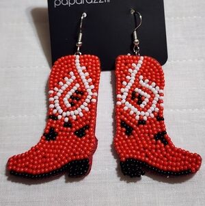 Paparazzi Red and White Beaded Boot Earrings